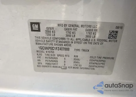 2015 Chevrolet Silverado 1500 Ls из США, поврежденный, VIN 1GCVKPEC1FZ407888